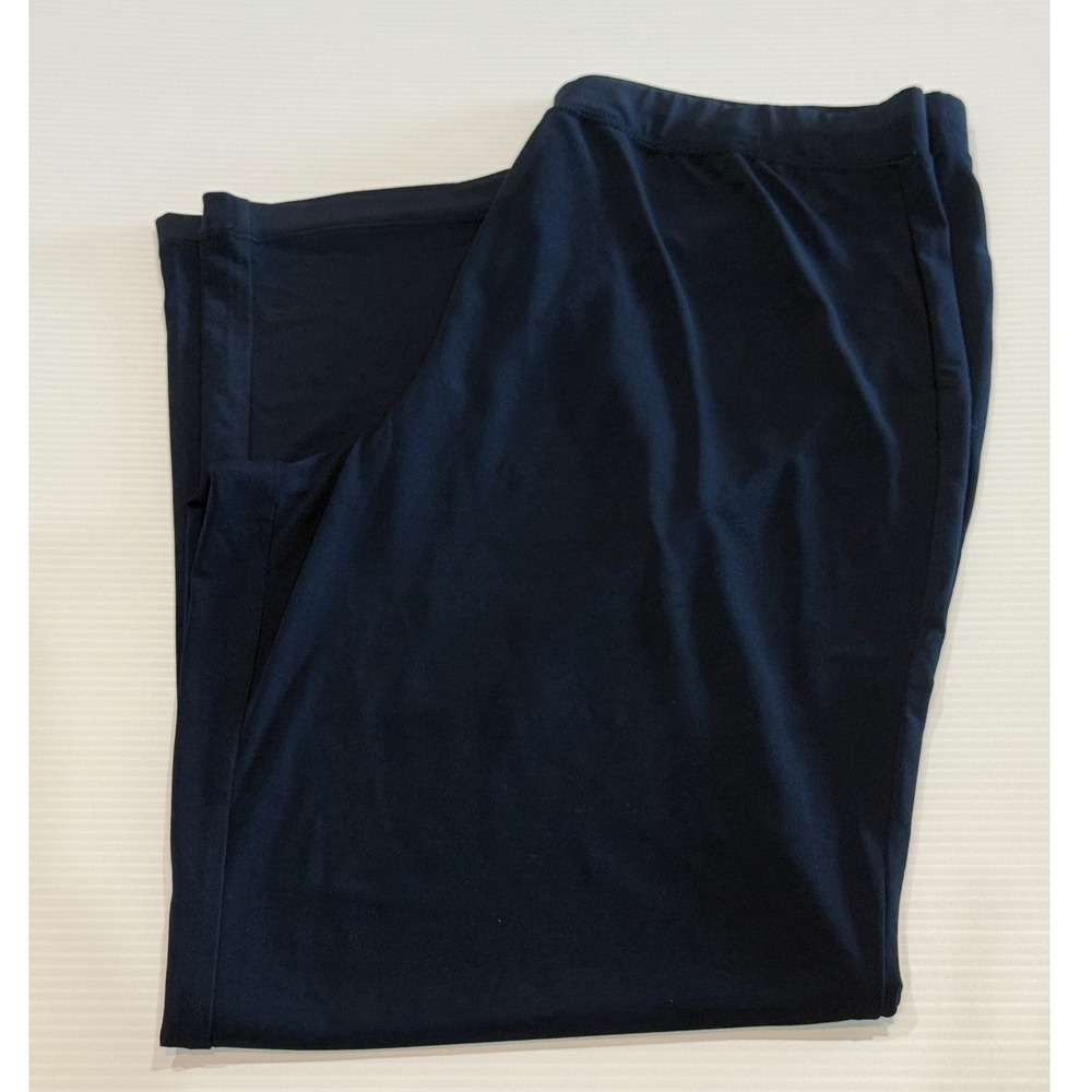 Susan Graver Essentials Liquid Knit Pants Navy Blue Pull On Straight Leg MP
